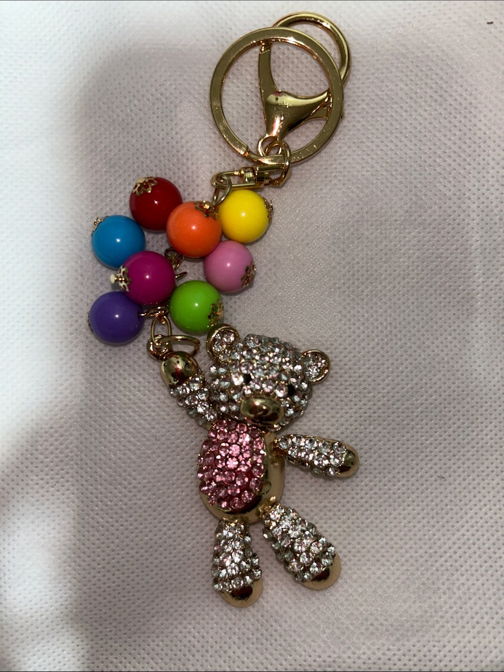 Crystal Teddy Bear Keychain with Multicolor Balloons Charms - Pink Accent - Picture 5 of 5